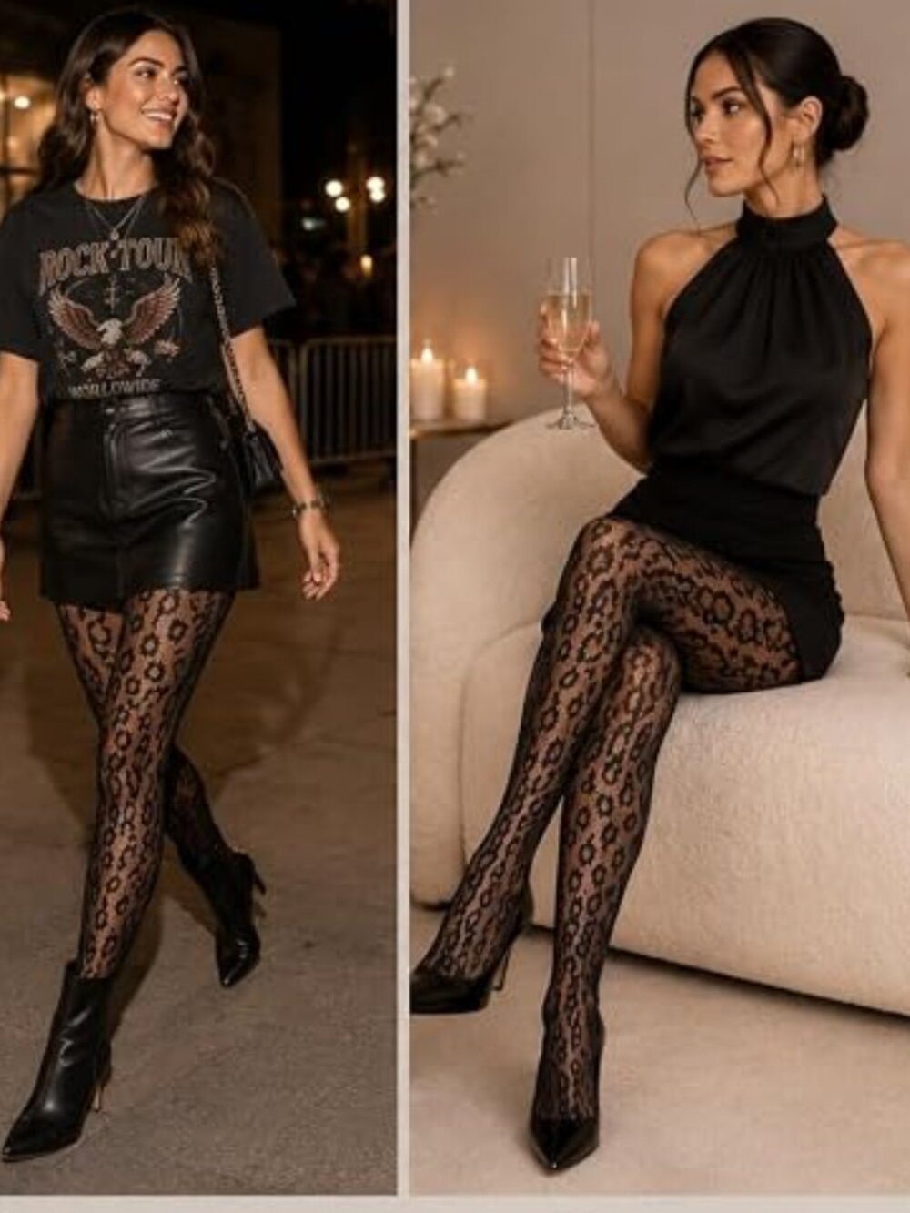 Leopard Print Lace Tights Os